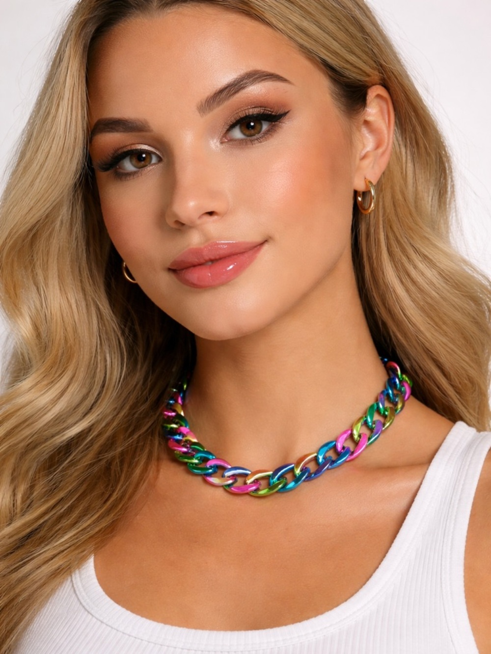 Bold & Glossy Cuban Chain Necklace – Multicolor Magic
